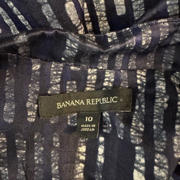 Banana Republic Blazer Jacket 10 Silk Cotton Satin Wrap Belted Blue Striped - Picture 7 of 9